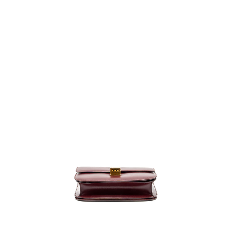 Celine Medium Classic Box Bag Calfskin Dark Red GHW