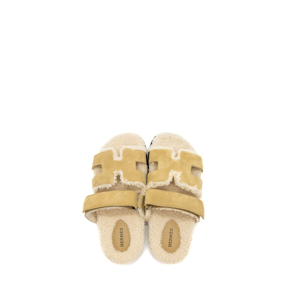 Hermes size 37 chypre sandals chèvre velours beige Albatre