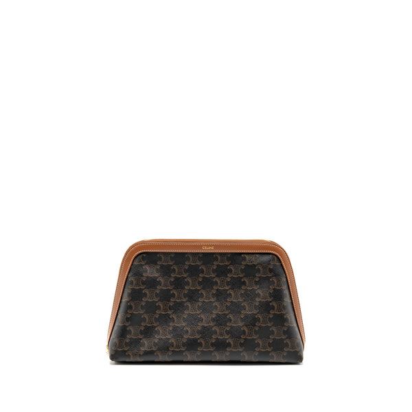 Celine Large Cosmetic Pouch Triomphe Canvas/Calfskin Tan GHW