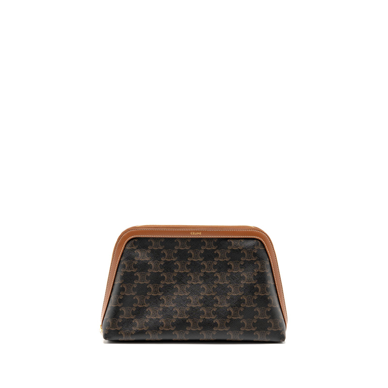 Celine Large Cosmetic Pouch Triomphe Canvas/Calfskin Tan GHW
