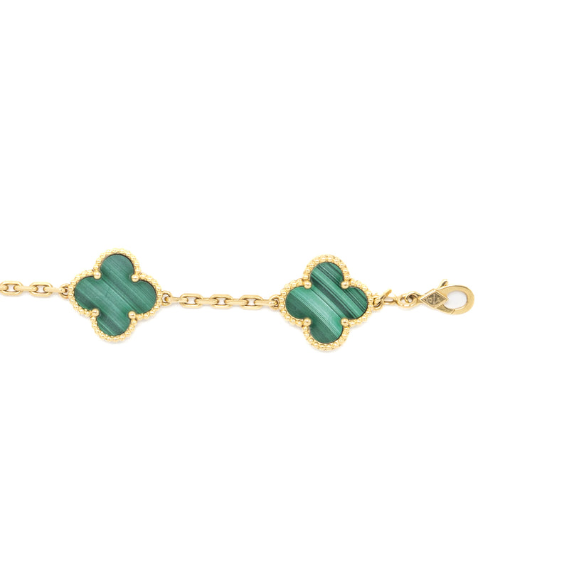 Vintage Alhambra bracelet,5 motifs,18K yellow gold,malachite