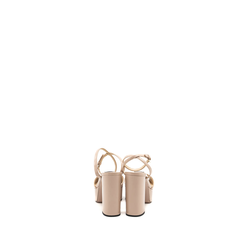 Prada Size 38.5 Heel Sandals Patent Leather Beige SHW