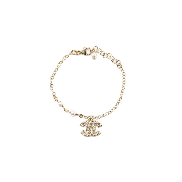 Chanel CC Logo Dropped/Pearl Bracelet Light Gold Tone