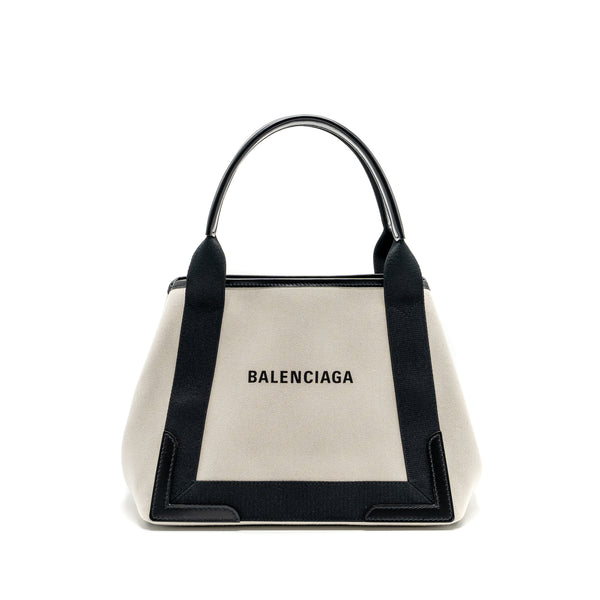 Balenciaga Cabas Tote Bag Canvas/Calfskin Beige/Black SHW