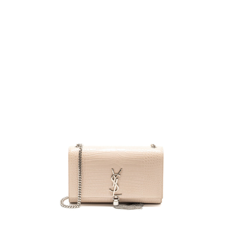 Saint Laurent/YSL Kate Bag Croc-Embossed Calfskin Beige SHW