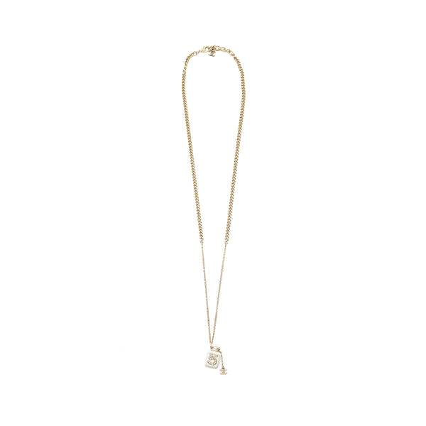 Chanel No.5 Perfume Bottle Long Necklace Light Gold Tone
