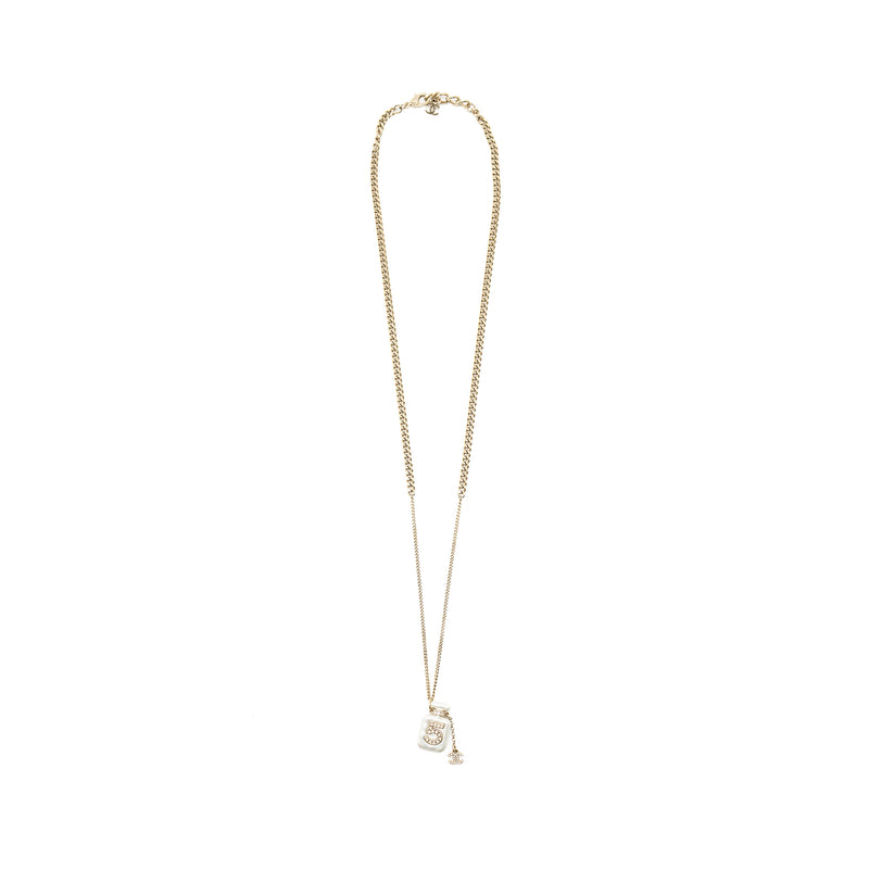 Chanel No.5 Perfume Bottle Long Necklace Light Gold Tone