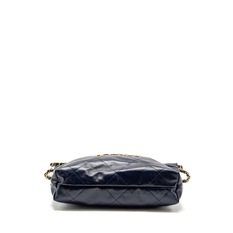 Chanel Small 22 bag calfskin dark blue GHW (microchip)