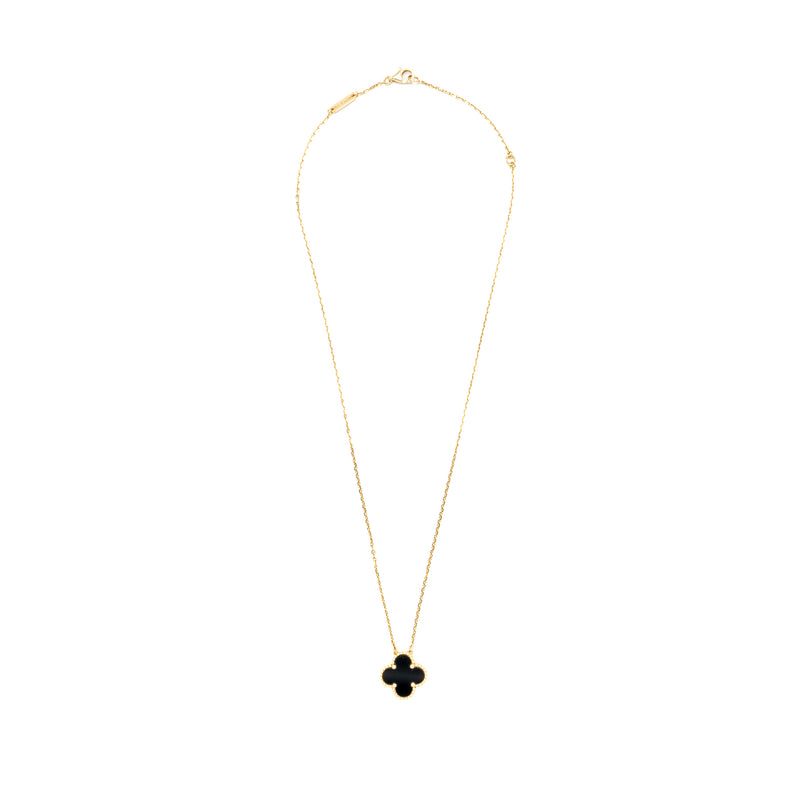 Estate Jewelry Van Cleef & Arpels Alhambra Onyx Yellow Gold Necklace -  Estate Jewelry