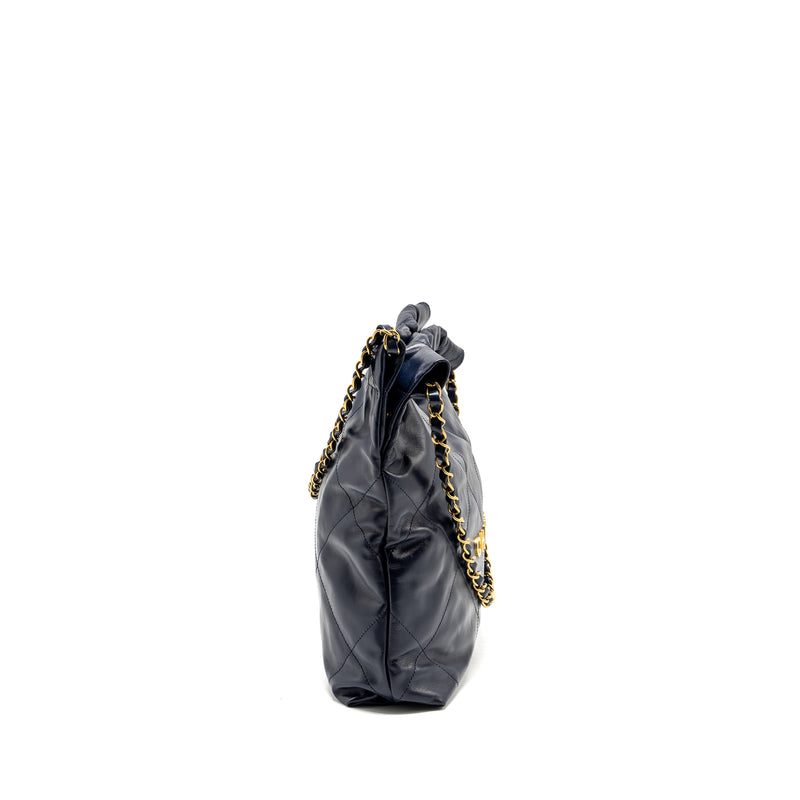 Chanel Small 22 bag calfskin dark blue GHW (microchip)