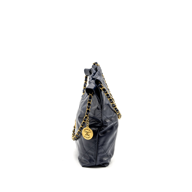 Chanel Small 22 bag calfskin dark blue GHW (microchip)