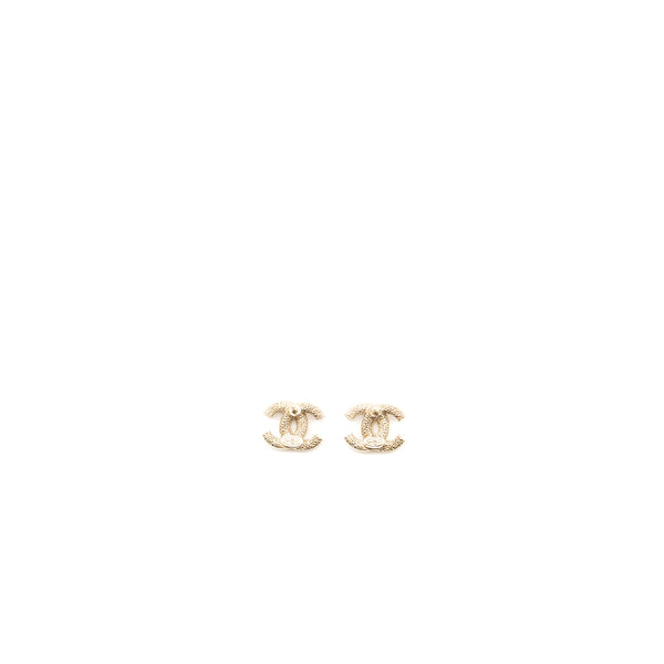 Chanel Classic CC Logo Earrings Crystal Light Gold Tone