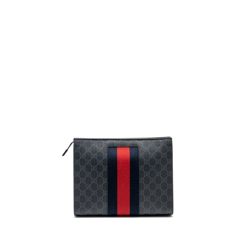 Gucci GG Supreme Canvas / Leather Zip Clutch Black/ Multicolour SHW