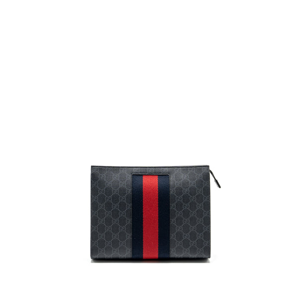 Gucci GG Supreme Canvas / Leather Zip Clutch Black/ Multicolour SHW