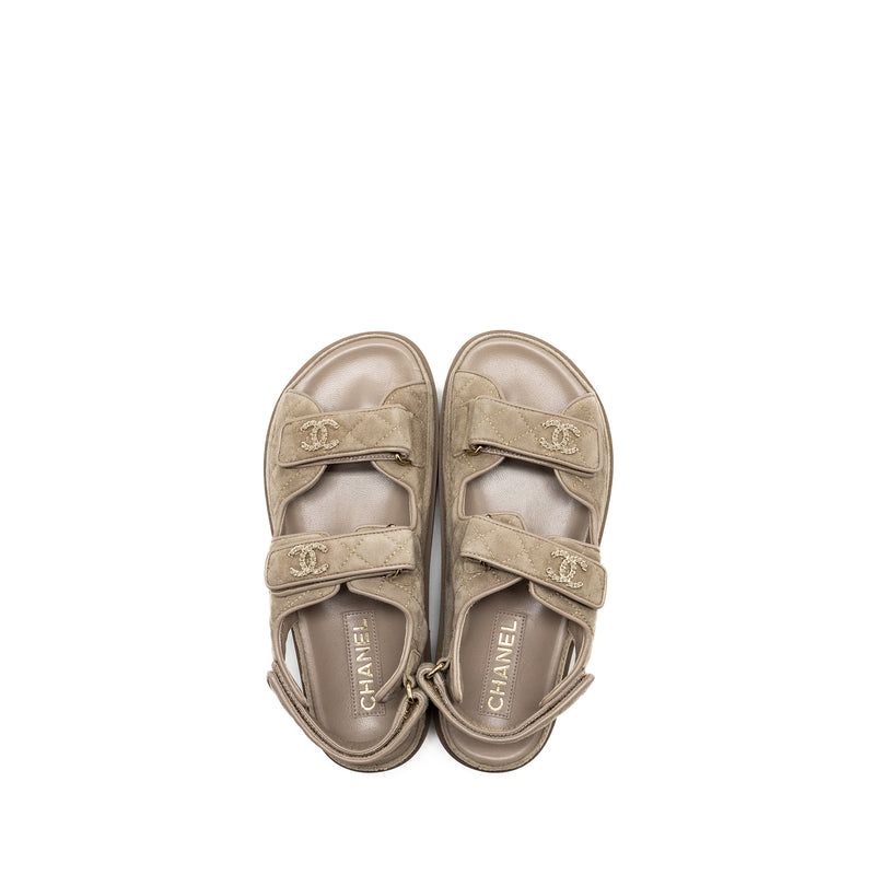 Chanel Size 38 23P Dad Sandals Suede Grey