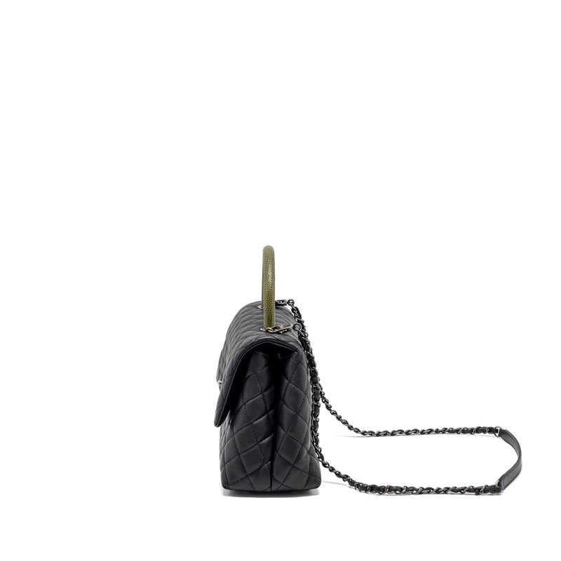 Chanel Medium Coco Handle Caviar / Lizard Handle Black Ruthenium Hardware
