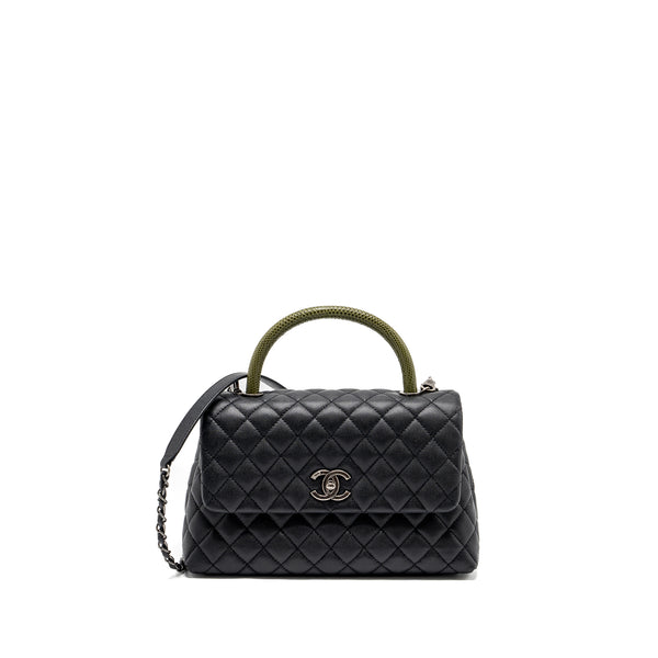 Chanel Medium Coco Handle Caviar / Lizard Handle Black Ruthenium Hardware