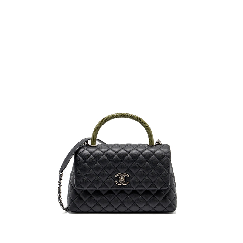 Chanel Medium Coco Handle Caviar / Lizard Handle Black Ruthenium Hardware