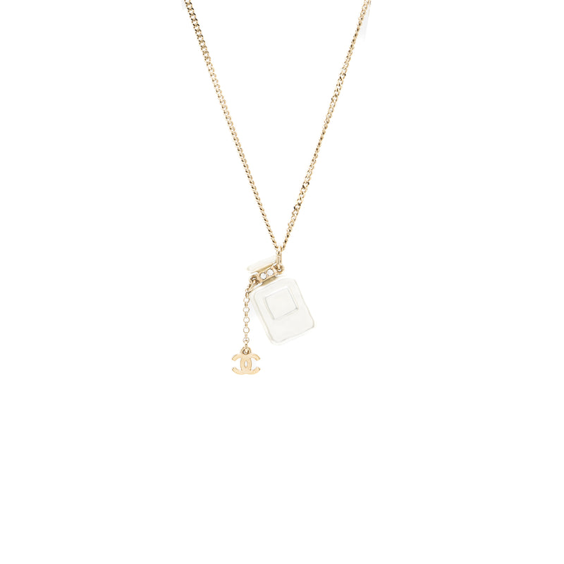 Chanel No.5 Perfume Bottle Long Necklace Light Gold Tone
