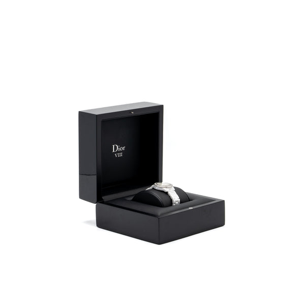Dior VIII Watch Ceramic Diamonds 28mm Quartz White Dial CD1221E4C001