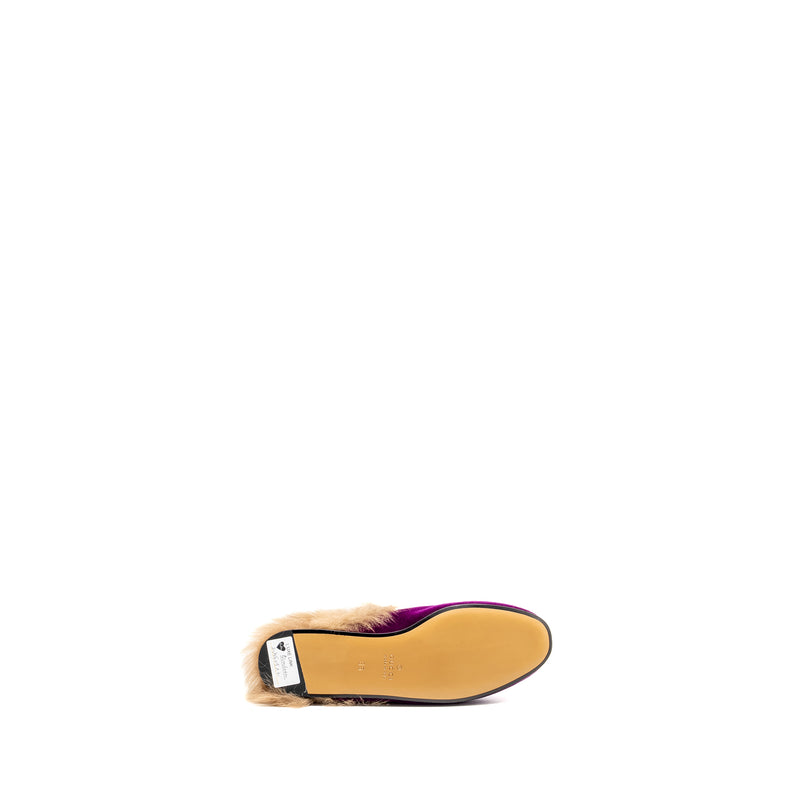 GUCCI Size 35 Horsebit Princetown Fur Slipper Velvet Purple GHW