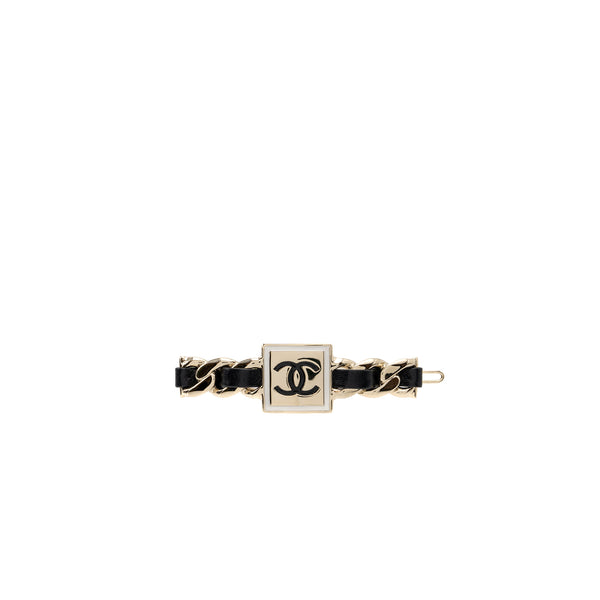 Chanel square CC logo hair clip black / light gold tone