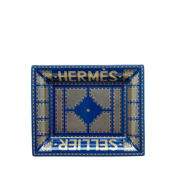 Hermes Sellier Change Tray Porcelain with Velvet Goatskin Base Bleu Roi