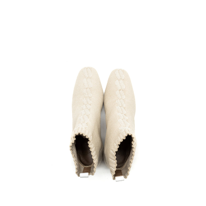 Hermes Size 37 Volver 60 Ankle Boot Chenille Knit/Calfskin Blanc