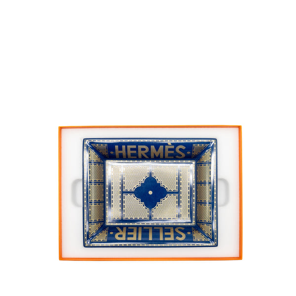 Hermes Sellier Change Tray Porcelain with Velvet Goatskin Base Bleu Roi