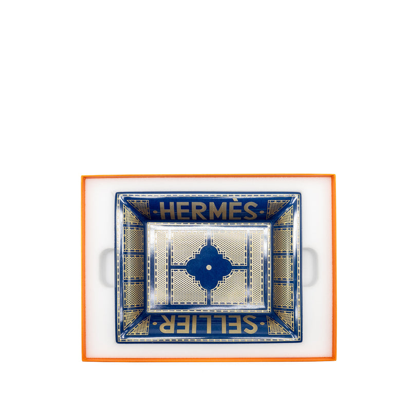 Hermes Sellier Change Tray Porcelain with Velvet Goatskin Base Bleu Roi