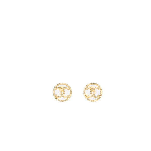 Chanel 22C Round CC Logo Earrings Light Gold Tone