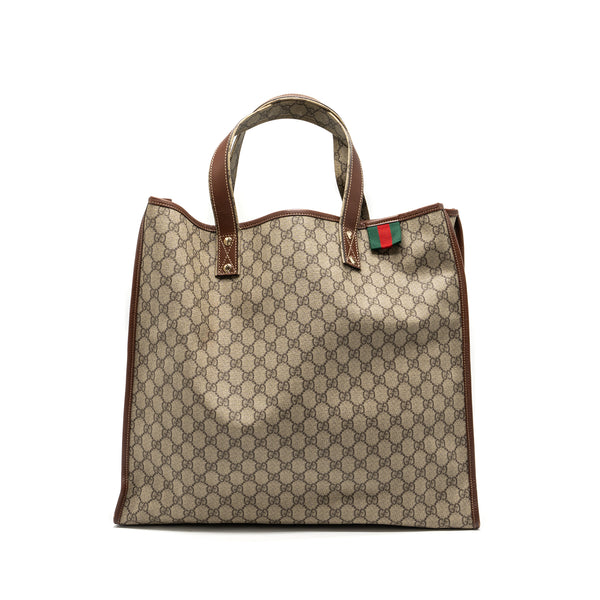 Gucci large shopping tote bag GG supreme canvas / brown GHW