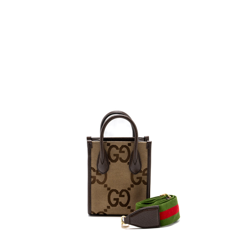 Gucci MINI JUMBO GG TOTE BAG CANVAS / LEATHER CAMEL / EBONY GHW