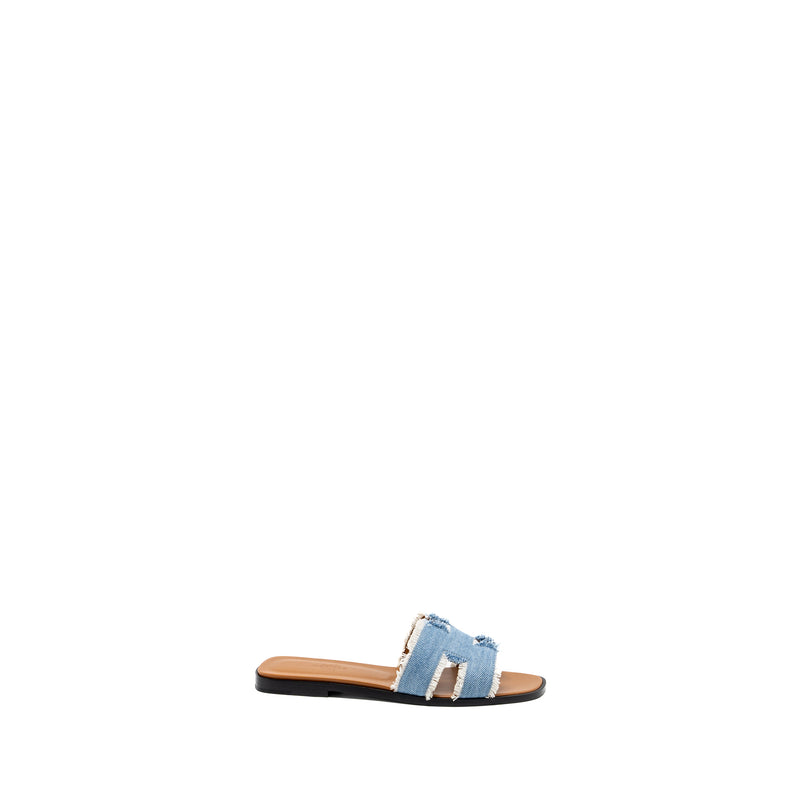 Hermes size 37.5 oran sandals toile de cotton blue Clair
