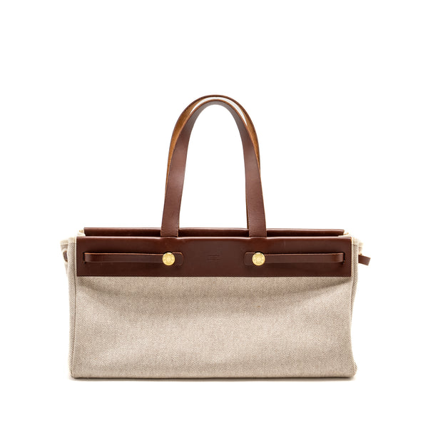 Hermes Herbag Cabas Tote Bag Toile Canvas/Leather GHW Stamp Square F