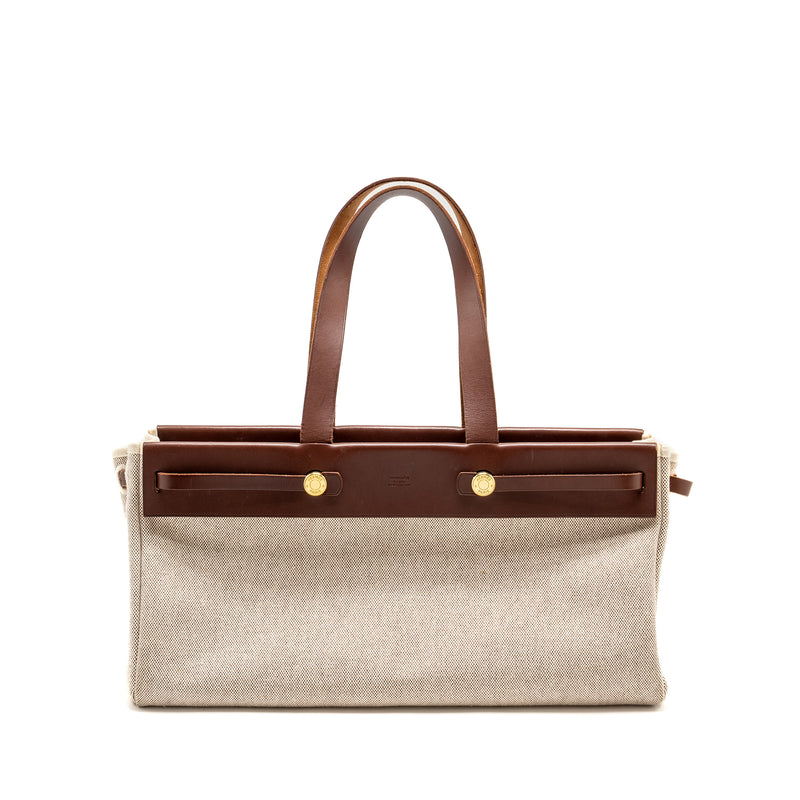 Hermes Herbag Cabas Tote Bag Toile Canvas/Leather GHW Stamp Square F