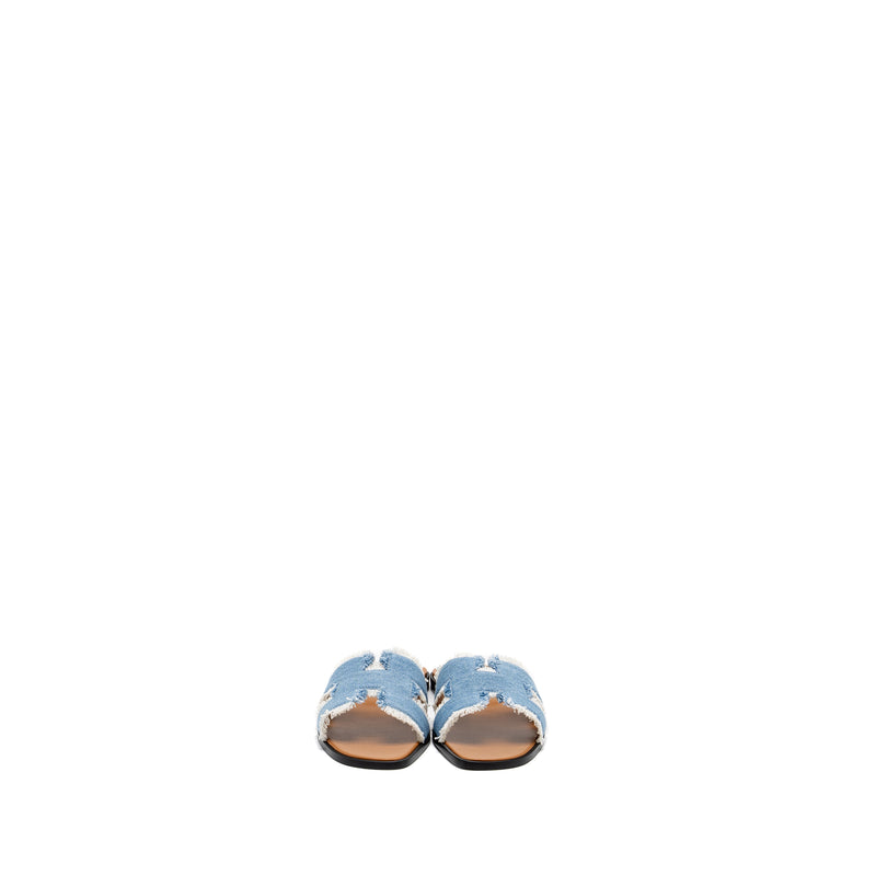 Hermes size 37.5 oran sandals toile de cotton blue Clair