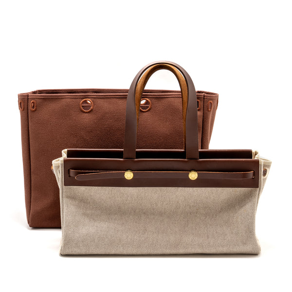 Hermes Herbag Cabas Tote Bag Toile Canvas/Leather GHW Stamp Square F