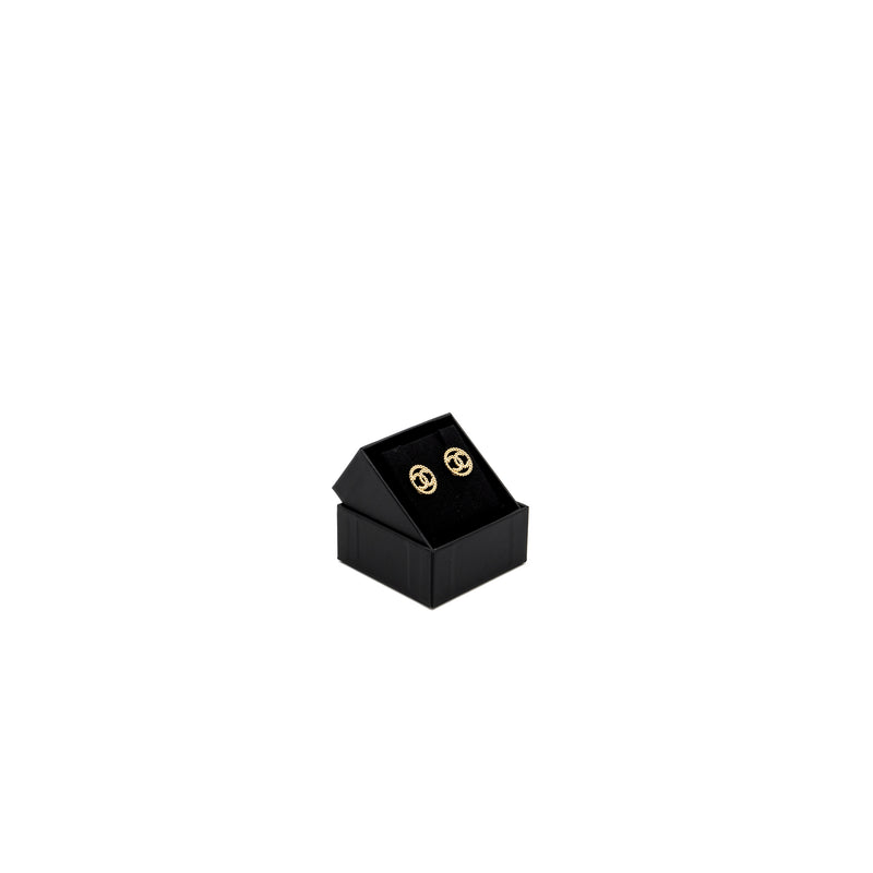 Chanel 22C Round CC Logo Earrings Light Gold Tone