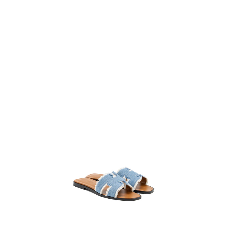 Hermes size 37.5 oran sandals toile de cotton blue Clair