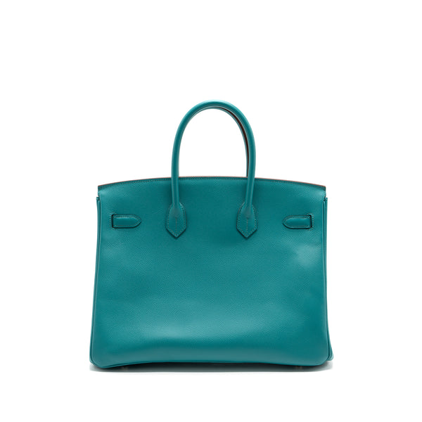 Hermes birkin 35 epsom blue paon SHW stamp square P