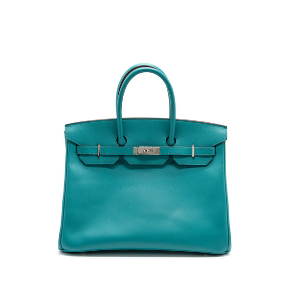 Hermes birkin 35 epsom blue paon SHW stamp square P