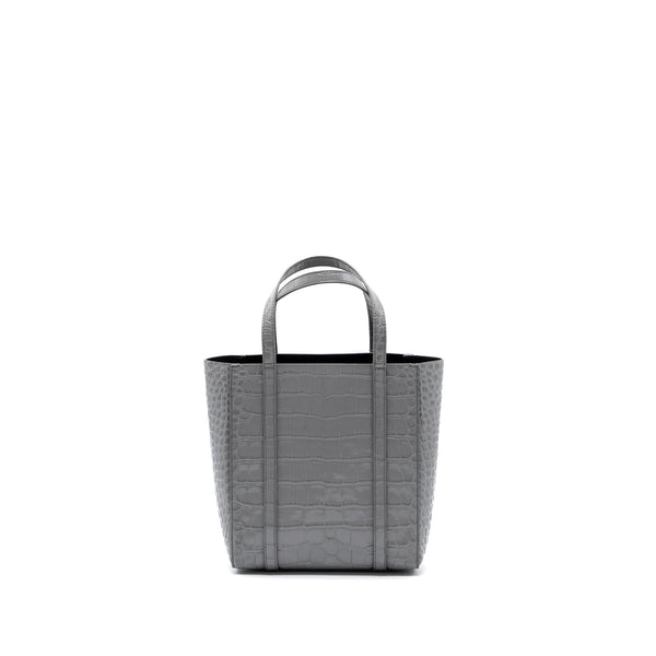Balenciaga XXS Everyday Tote Bag CROC-EMBOSSED calfskin Grey SHW