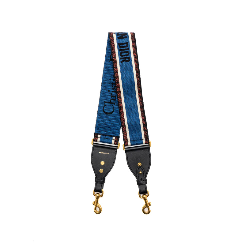 DIOR Adjustable Shoulder Strap Embroidery Canvas/Calfskin Blue/Red/Black GHW