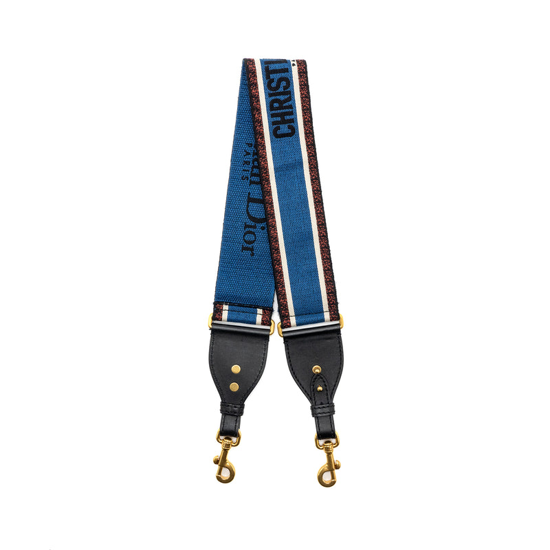 DIOR Adjustable Shoulder Strap Embroidery Canvas/Calfskin Blue/Red/Black GHW