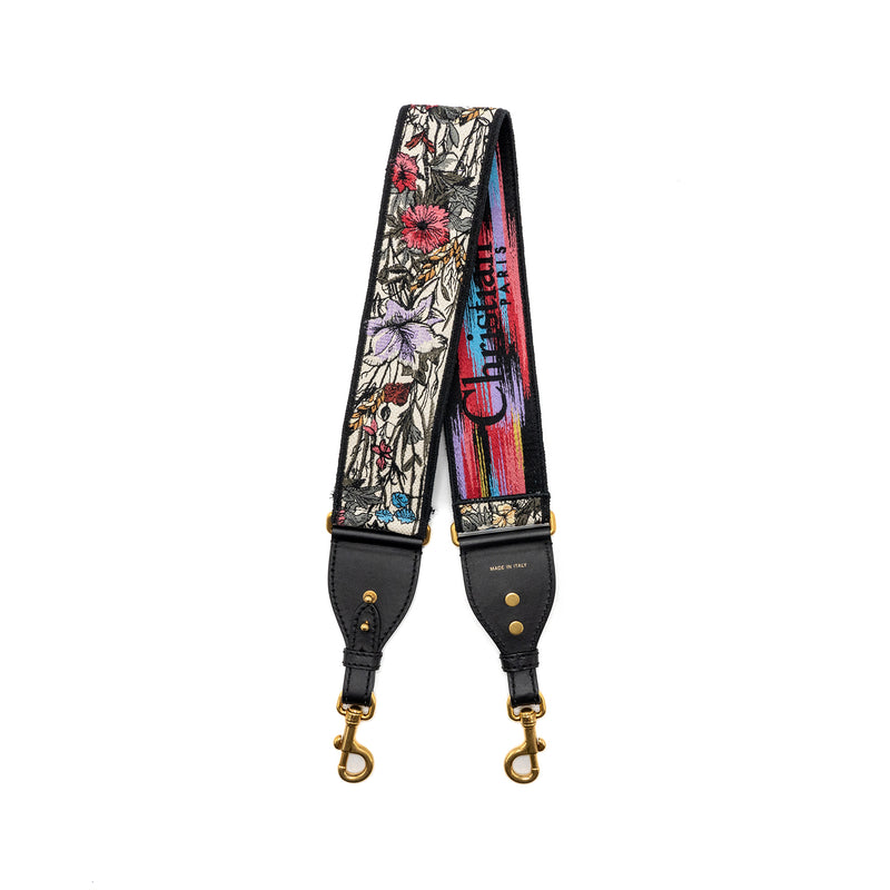 DIOR Adjustable Shoulder Strap Flora Embroidery Canvas/Calfskin Multicolour GHW