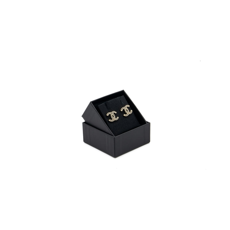 Chanel CC Logo Earrings Crystal Light Gold Tone