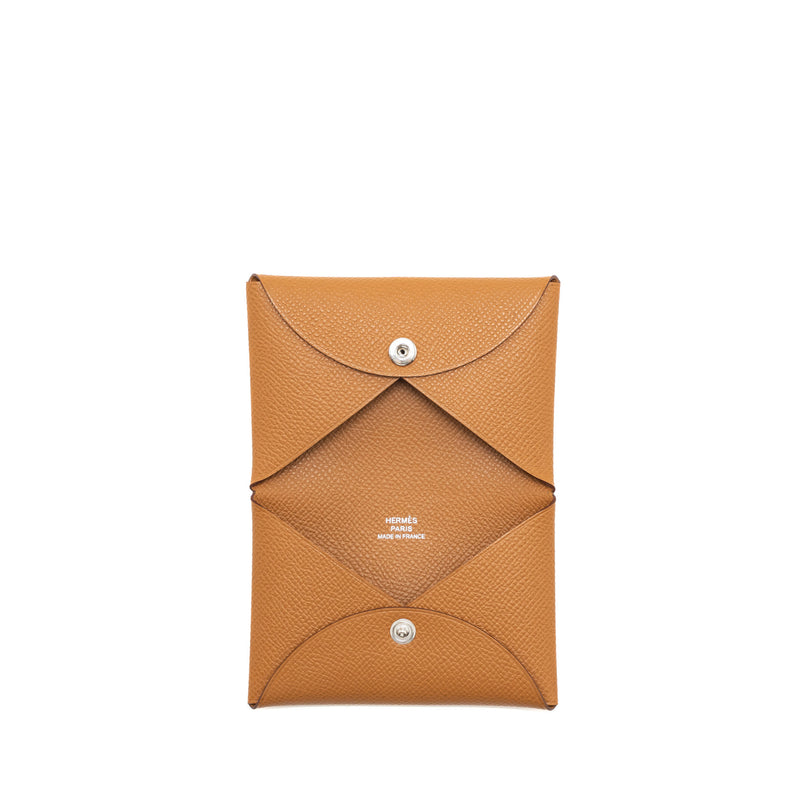 Hermes Calvi Card Holder Epsom Gold SHW Stamp B