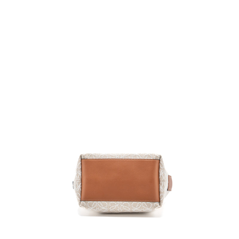 Loewe small Cubi bag anagram jacquard / calfskin beige / brown GHW