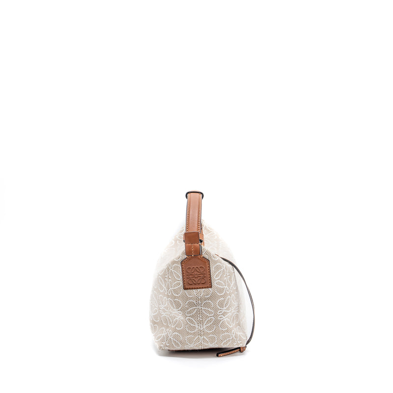 Loewe small Cubi bag anagram jacquard / calfskin beige / brown GHW